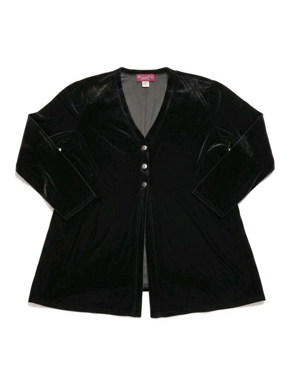 Denim & Co Black Velvet Cardigan Jacket V Neck Button Tunic Shacket Blouse 2X